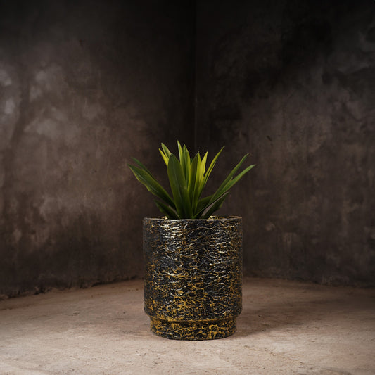 Angistri Planter  - Black Textured Planter With Gold Foil (Large)