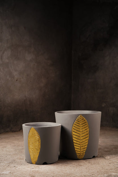 Bruges Planter Set (Misty Grey With Gold Foil)