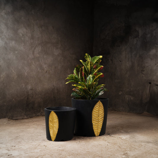 Bruges Planter Set (Black With Gold Foil)