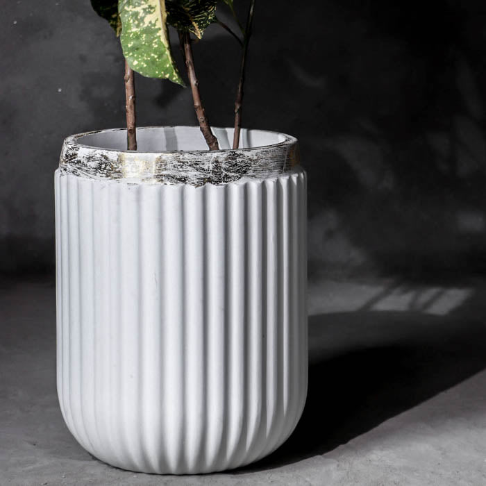 Windsor Planter- Medium (White With Rim In Gold Leaf)