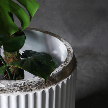 Windsor Planter- Large (White With Rim In Gold Leaf)