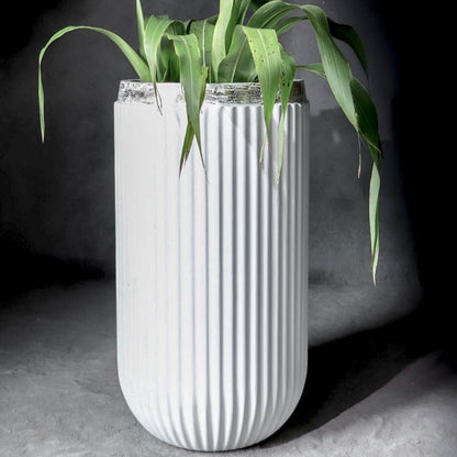 Windsor Planter- Tall (White With Rim In Gold Leaf)