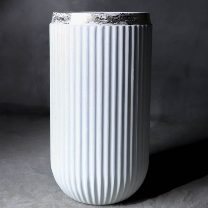 Windsor Planter- Tall (White With Rim In Gold Leaf)